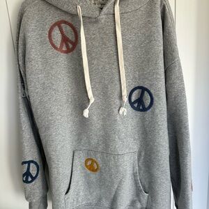 Wildfox Heather Gray Hoodie with Peace Symbols